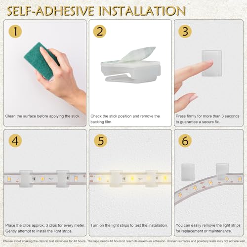 GooChan Strip Light Mounting Clips Self-Adhesive Strip Brackets Holder,100Pack Clamps Fix Light Strip 8mm 10mm 12mm (for 10mm(3/8") Wide Strip Light) - Image 4