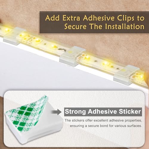 GooChan Strip Light Mounting Clips Self-Adhesive Strip Brackets Holder,100Pack Clamps Fix Light Strip 8mm 10mm 12mm (for 10mm(3/8") Wide Strip Light) - Image 3