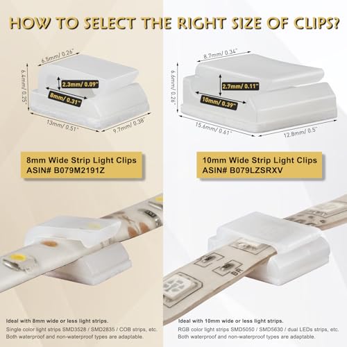 GooChan Strip Light Mounting Clips Self-Adhesive Strip Brackets Holder,100Pack Clamps Fix Light Strip 8mm 10mm 12mm (for 10mm(3/8") Wide Strip Light) - Image 2