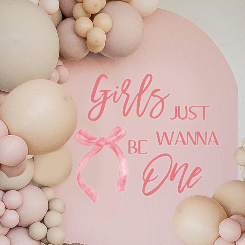 Ramciyo Girls Just Wanna Be One Decal - Pink Bow 1st Birthday Backdrop Sign, Girls 1st Birthday Party Decor, Sweet One Birthday Party Decorations - Image 4