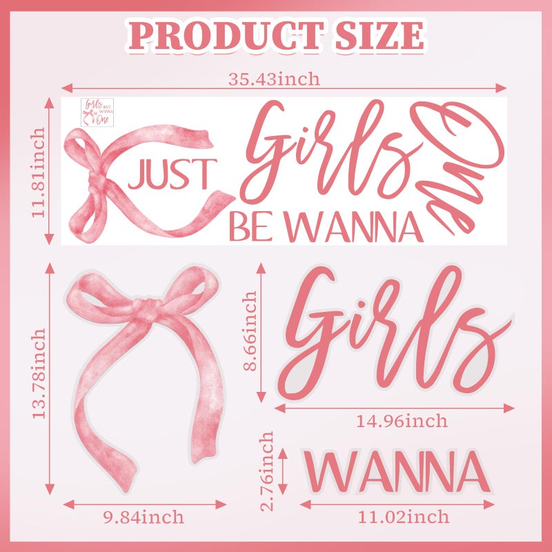 Ramciyo Girls Just Wanna Be One Decal - Pink Bow 1st Birthday Backdrop Sign, Girls 1st Birthday Party Decor, Sweet One Birthday Party Decorations - Image 2