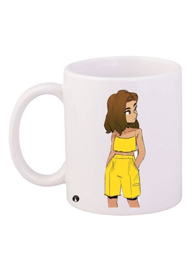 Cartoon Printed Coffee Mug White/Yellow/Brown 11ounce