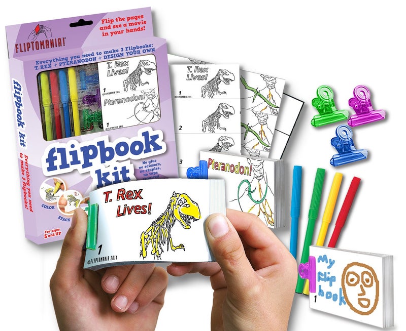 Fliptomania Make Your Own Flipbook Kit - Dinosaur Paper Stop Motion Animation Kit : Creative Flip Book Kit for Kids 6-12 and Creative Animation Artists - Image 2