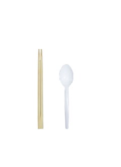 Disposable Chopsticks Spoon Suit High-end Tableware Four-piece Set Take-out Lunch With Bamboo Chopsticks Spoon Paper Towel Three-in-One-Color:Twin Chopsticks + Old Town Chicken Spoons 100 Sets-Specifications:Transparent Film