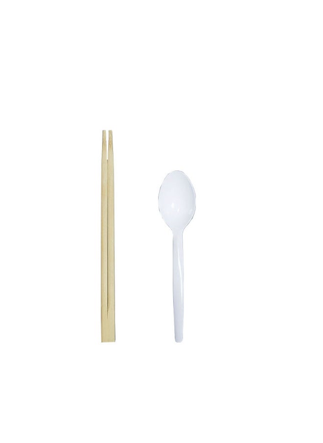 Generic - Disposable Chopsticks Spoon Suit High-end Tableware Four-piece Set Take-out Lunch With Bamboo Chopsticks Spoon Paper Towel Three-in-One-Color:Twin Chopsticks + Old Town Chicken Spoons 100 Sets-Specifications:Transparent Film - Image 1