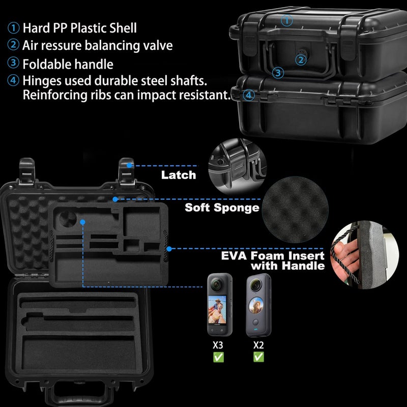 Lekufee Portable Waterproof Carrying Case Compatible with Insta360 X4, Insta360 X3,Insta360 ONE X2 Camera and Accessories(Case Only) - Image 3