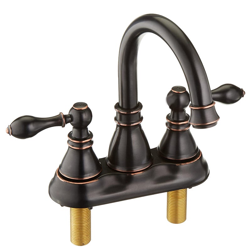Derengge 2 Handle Oil Rubbed Bronze Bathroom Sink Faucet 3 Hole with Overflow Pop up Drain360 Swivel Spout 4 Inch Centerset Lavatory FaucetF4501NB