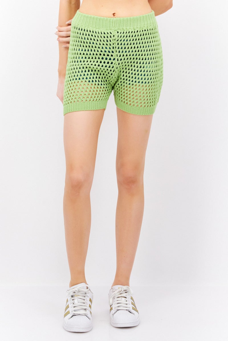 Fashionkilla Women Crochet Pull On Short, Lime  - Image 1