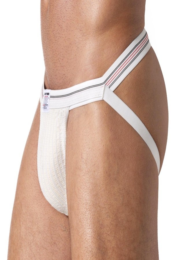 GYM Old School Swim/Run Jockstrap with 1" Waistband (Medium, White) - Image 1