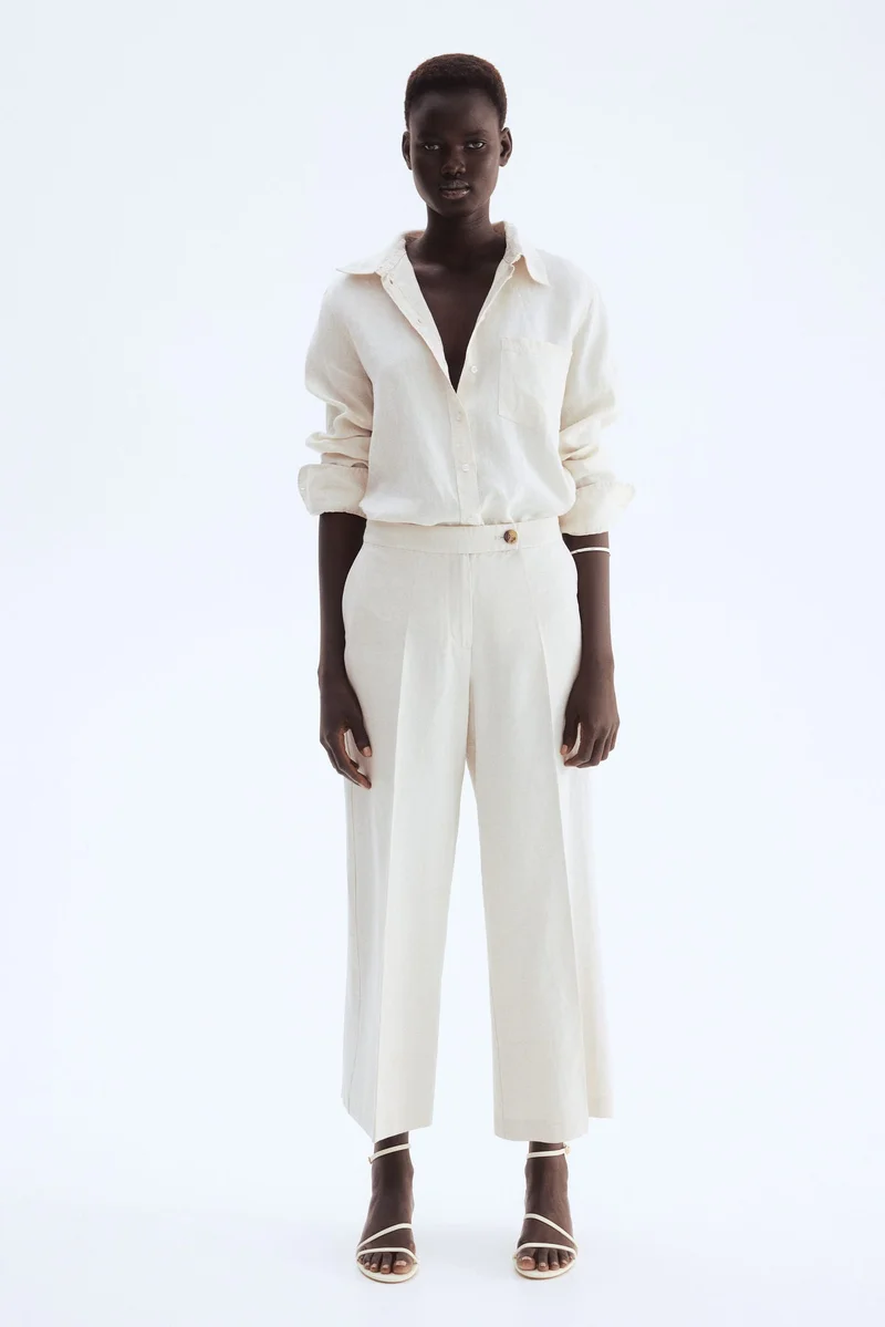 اتش اند ام بنطلون رسمي من مزيج الكتان