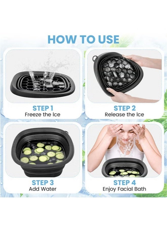 Foldable Face Ice Bath Bowl, Silicone Facial Tub with Built-In Ice Tray, Portable Cold Therapy Skincare Tool for Puffiness Relief, Tighten Pores & Refresh Skin, Reusable Dunking Basin for Home, Travel - Image 3