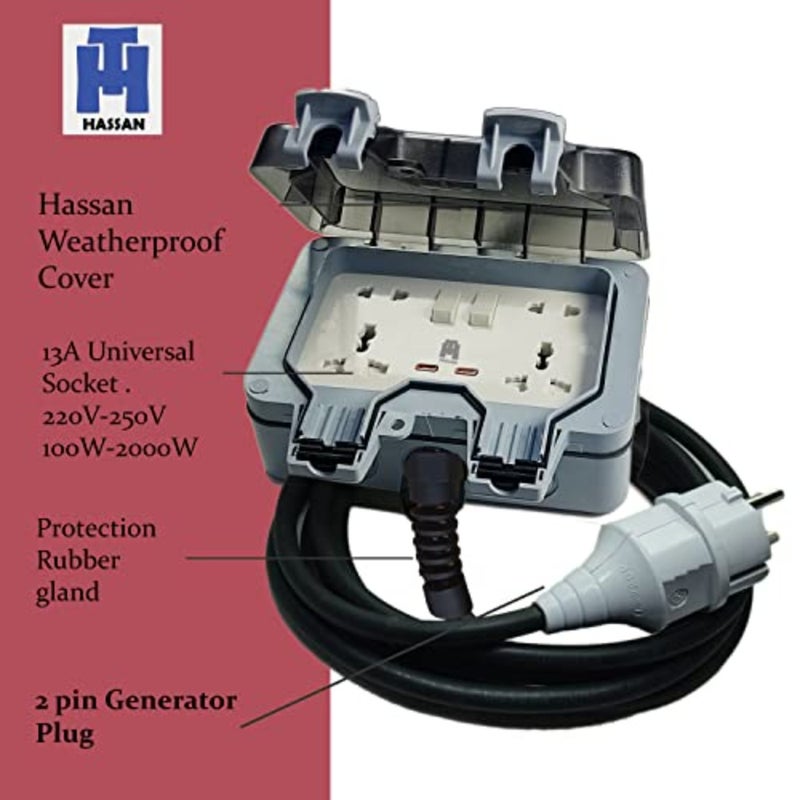 Hassan weatherproof outdoor universal double extension for generator with heavy duty wire 3 meter - Image 2