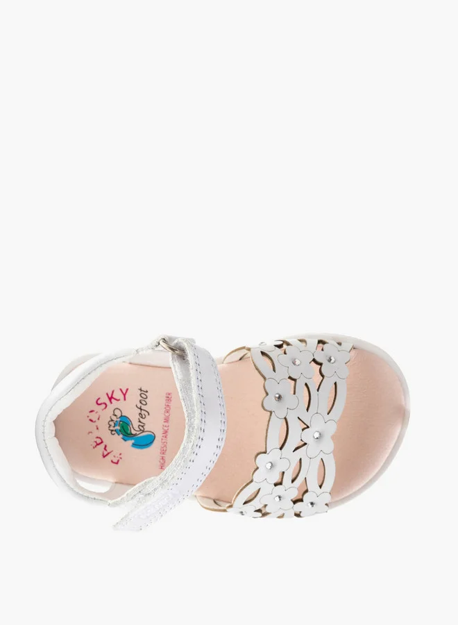 Pablosky Girls' Flower Accent Sandals with Hook and Loop Closure