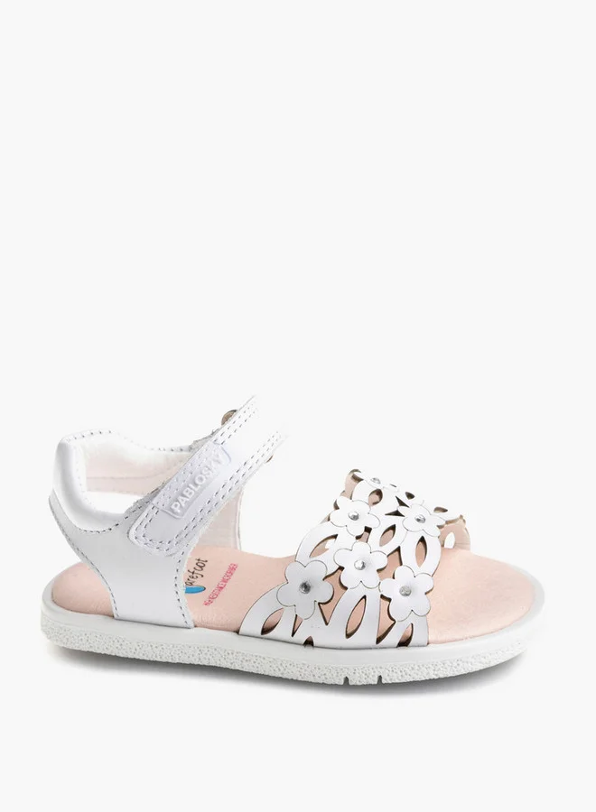 بابلوسكي Girls' Flower Accent Sandals with Hook and Loop Closure