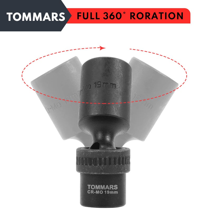 Tommars 3/8"" Drive Universal Swivel Impact Socket Set Deep 6 Point Wobble Flexible Socket Set Metric 10-19 Mm Cr-Mo Steel - Image 5