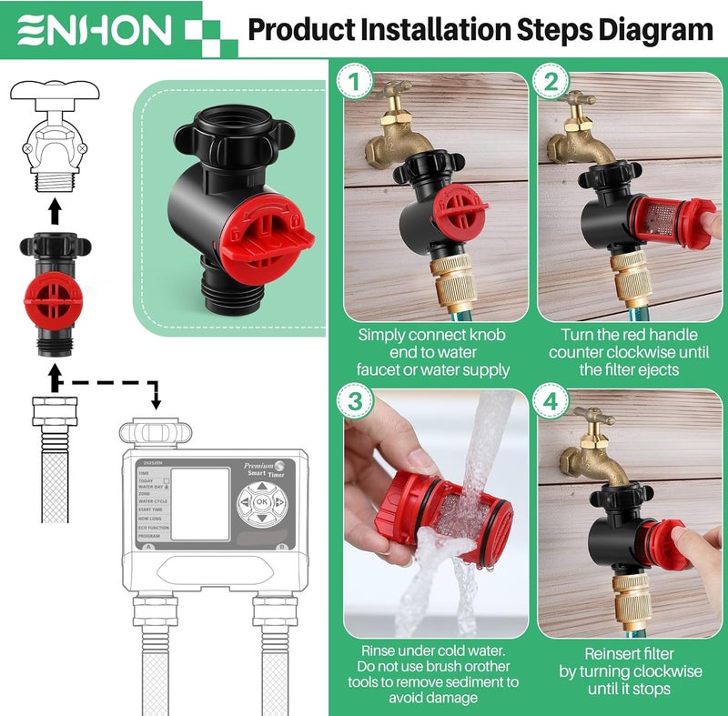 Enhon 2 Pack Inline Water Filter for Garden Hoses, Garden Hose Filter with Rubber Seal and Filt O Ring, 50 Mesh Stainless Steel Screen, High Flow 11 GPM, Max Pressure 120 PSI, Protects from Sediment - Image 3