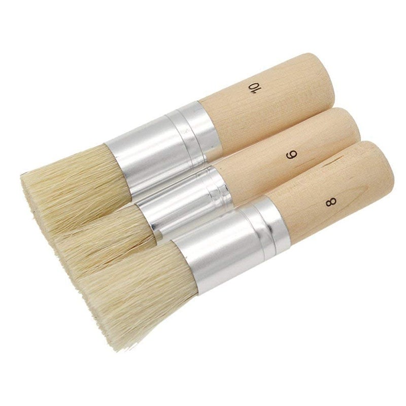 Artnery 3Pcs Stencil Brushes Set, Art Crafts Paint Brush with Natural Hog Bristle(Wood) - Image 1