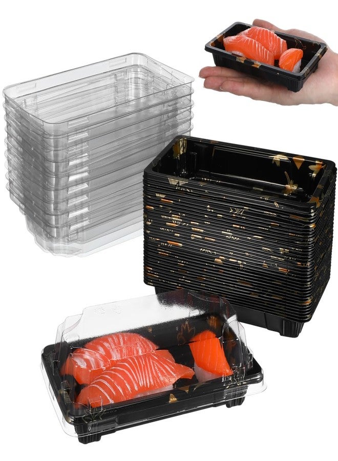 DOITOOL 50PCS Small with Clear Lid, Black Sushi Trays with Lids, Disposable Sushi Packaging Box, Black Plastic to Go Containers, Entrees, Appetizers () - Image 1