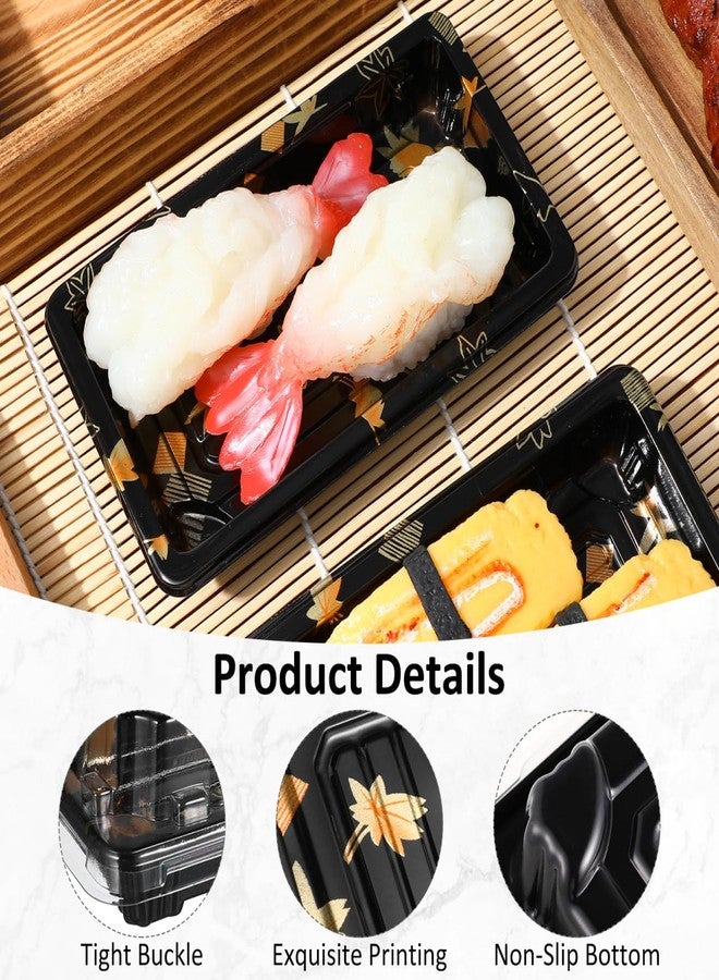 DOITOOL 50PCS Small with Clear Lid, Black Sushi Trays with Lids, Disposable Sushi Packaging Box, Black Plastic to Go Containers, Entrees, Appetizers () - Image 2