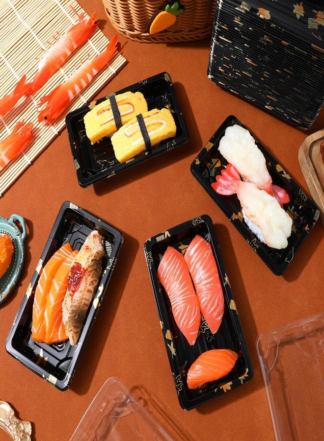 DOITOOL 50PCS Small with Clear Lid, Black Sushi Trays with Lids, Disposable Sushi Packaging Box, Black Plastic to Go Containers, Entrees, Appetizers () - Image 4