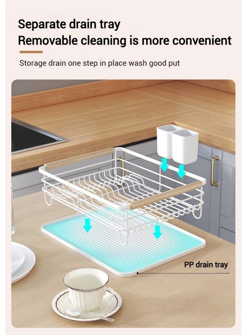 Arabest Dish Organizer, Dish Rack with Beechwood Handles, Metal Drying Rack for Kitchen Countertop, Modern Retro Design, Black  - Image 4