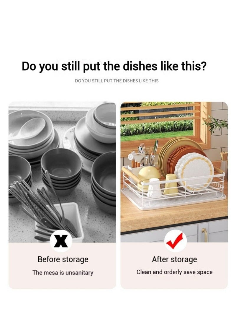 Arabest Dish Organizer, Dish Rack with Beechwood Handles, Metal Drying Rack for Kitchen Countertop, Modern Retro Design, Black  - Image 5