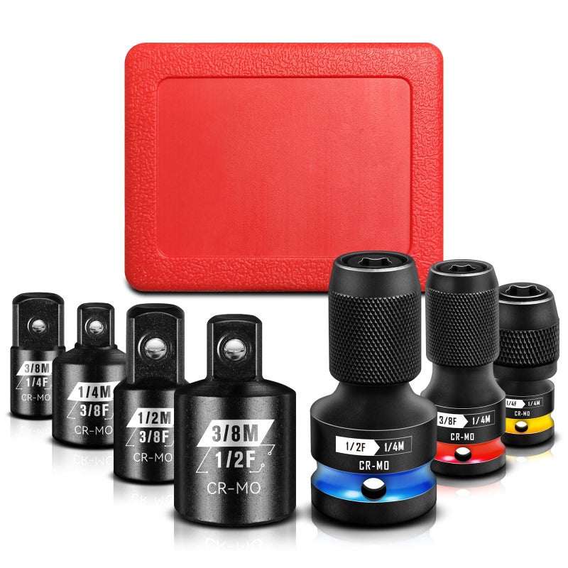 BLACKROBOT 7PCS Quick Release Impact Bit Holders 3/8 1/2 1/4-Inch Square Drive to 1/4-Inch Hex, Socket Adapter Set, Impact Wrench Ratchet Use, CR-MO Steel - Image 1