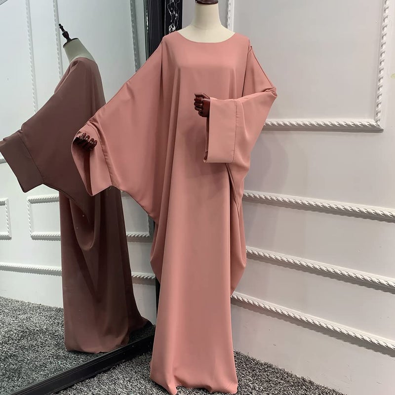 IKADEX Muslim Dress for Women Pakistani Kaftan Abaya Robe + Hijab Arabic Islamic Prayer Clothes Dubai Outfits Pink Set - Image 5