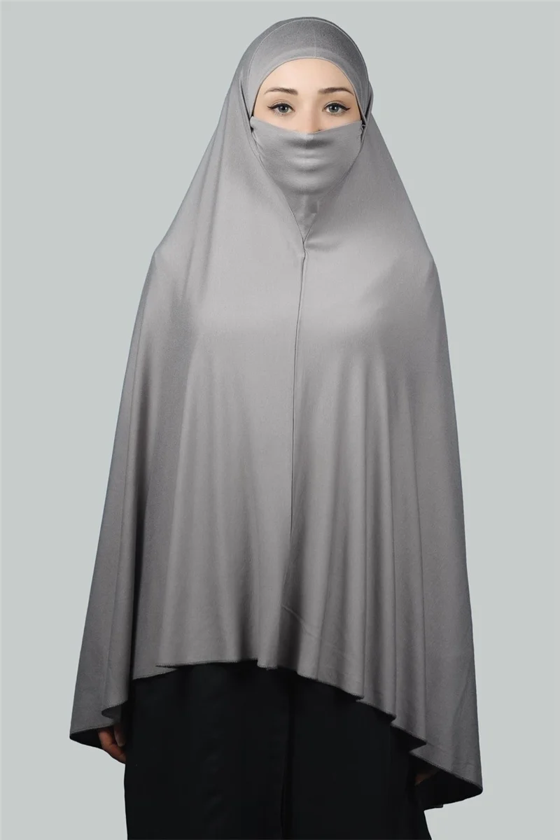 التوبة Ready-made Turban Practical Scarf with Veil Hijab with Nikap - Prayer Cover Soufflé (5Xl) - Gray
