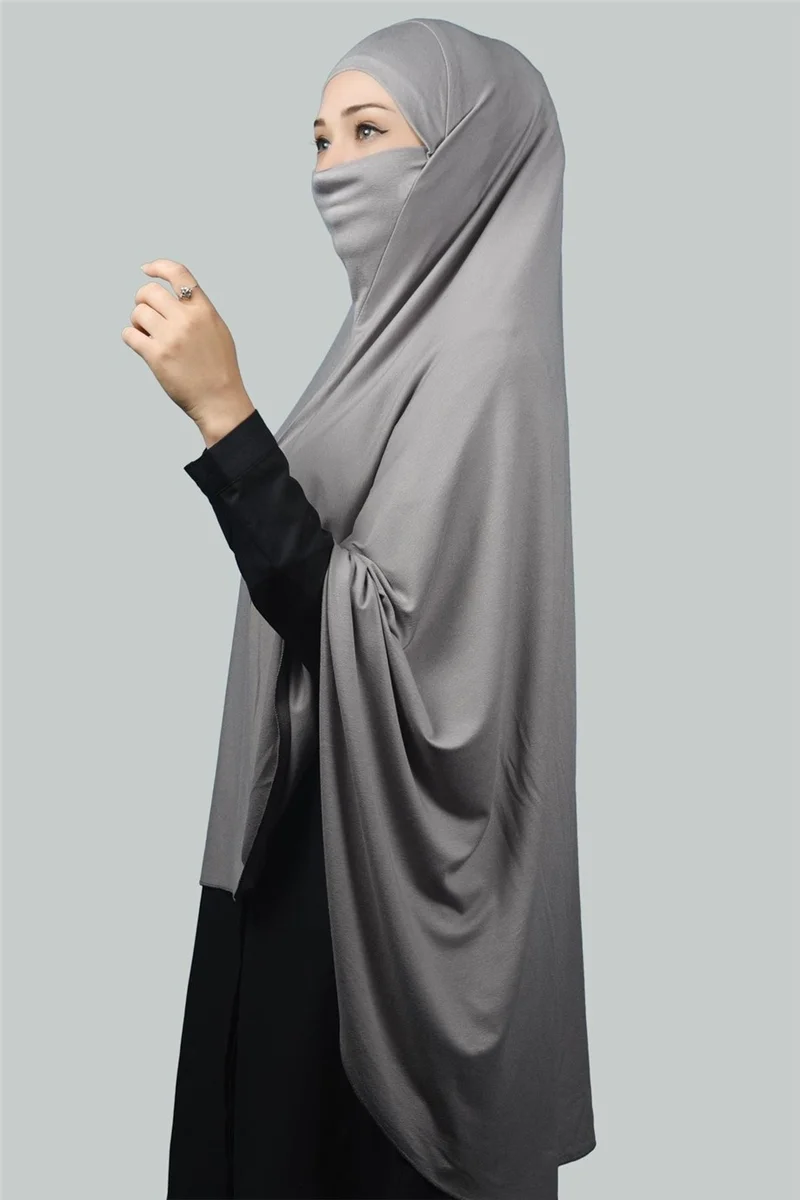 التوبة Ready-made Turban Practical Scarf with Veil Hijab with Nikap - Prayer Cover Soufflé (5Xl) - Gray