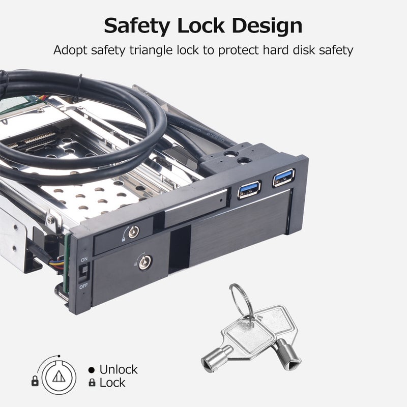 5.25 inch Internal Dual Slot Hard Disk Case 2.5+3.5 inch SATA HDD/SSD Enclosure Tool-free Design with 2 USB3.0 Ports Safety Locks - Image 2