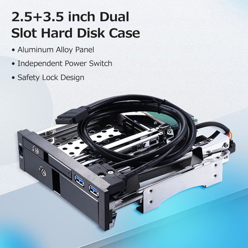 5.25 inch Internal Dual Slot Hard Disk Case 2.5+3.5 inch SATA HDD/SSD Enclosure Tool-free Design with 2 USB3.0 Ports Safety Locks - Image 3