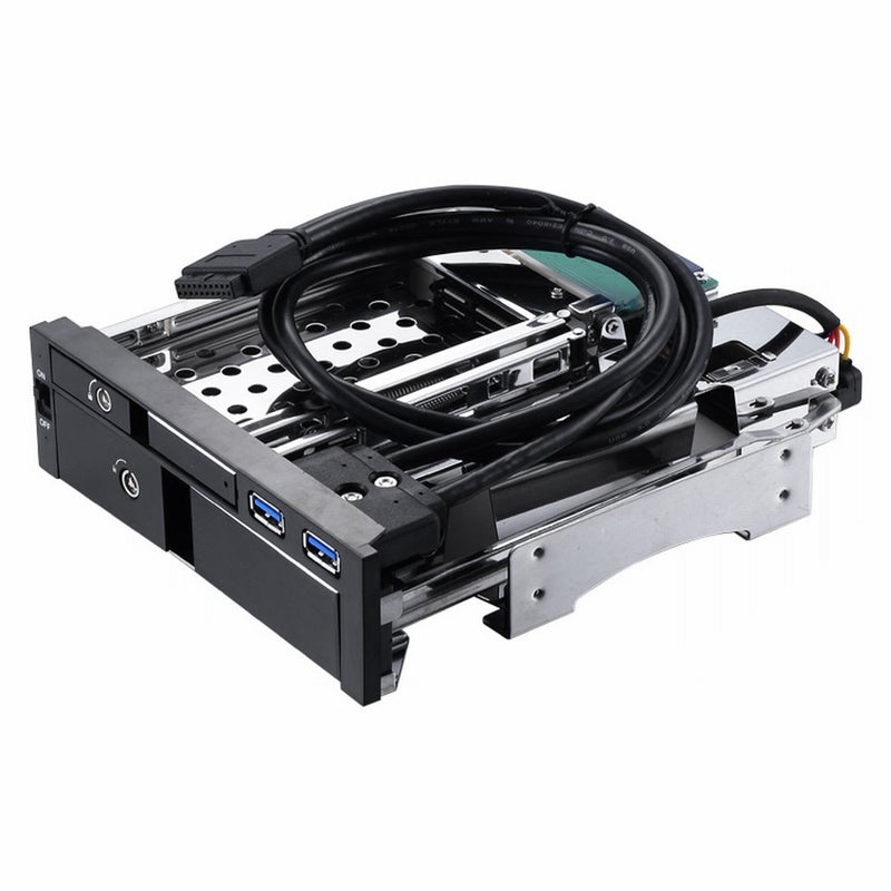 5.25 inch Internal Dual Slot Hard Disk Case 2.5+3.5 inch SATA HDD/SSD Enclosure Tool-free Design with 2 USB3.0 Ports Safety Locks - Image 1