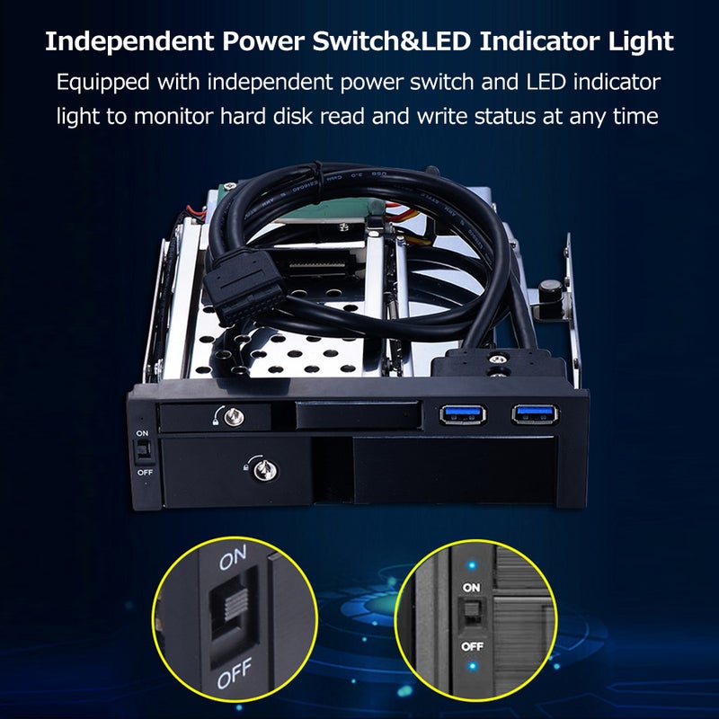 5.25 inch Internal Dual Slot Hard Disk Case 2.5+3.5 inch SATA HDD/SSD Enclosure Tool-free Design with 2 USB3.0 Ports Safety Locks - Image 5