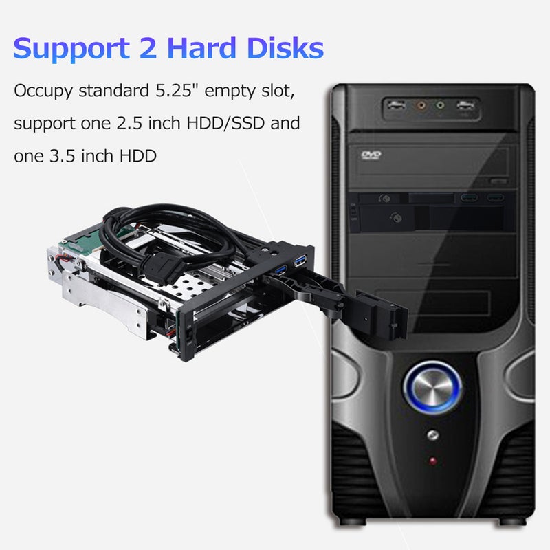 5.25 inch Internal Dual Slot Hard Disk Case 2.5+3.5 inch SATA HDD/SSD Enclosure Tool-free Design with 2 USB3.0 Ports Safety Locks - Image 4