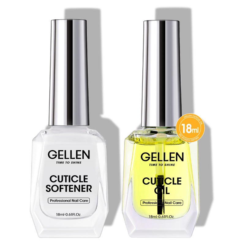 Gellen Cuticle Oil & Softener for Nails, 2 Pcs 18ml Cuticle Remover & Strengthener, Nail Cuticle Protector, 2 in 1 Nail Care Kit for Cuticle Removing & Repairng Manicure Essentials for Gel Nail Polish - Image 1