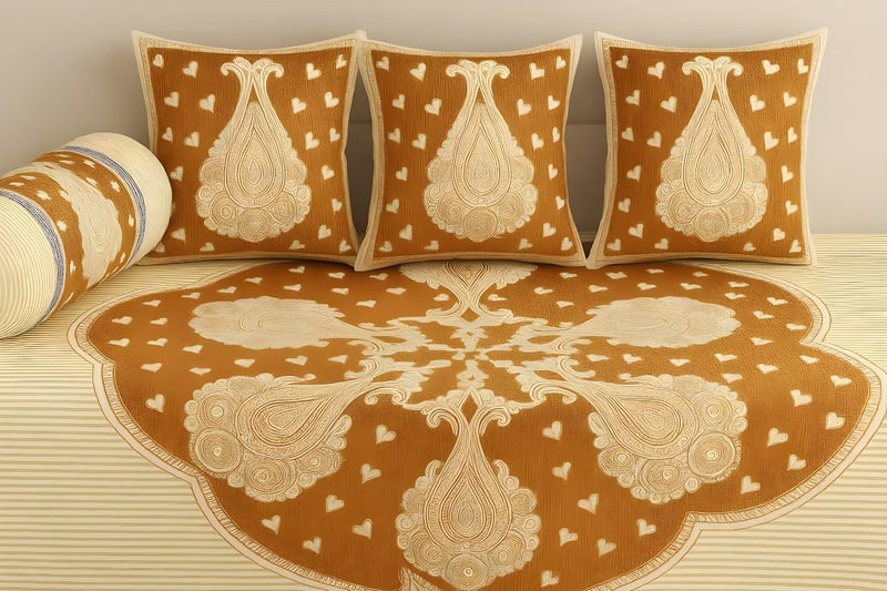 UrbanArts Premium Diwan Set Covers Cotton 6 Pieces Pure Cotton Designer Printed Standard Diwan Set (1 Single Bedsheet, 2 Bolster Covers, 3 Cushion Covers) Style21 - Image 4