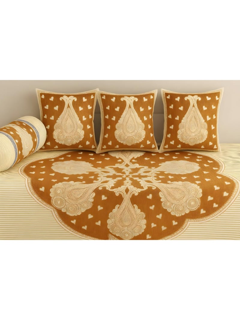 UrbanArts Premium Diwan Set Covers Cotton 6 Pieces Pure Cotton Designer Printed Standard Diwan Set (1 Single Bedsheet, 2 Bolster Covers, 3 Cushion Covers) Style21 - Image 2