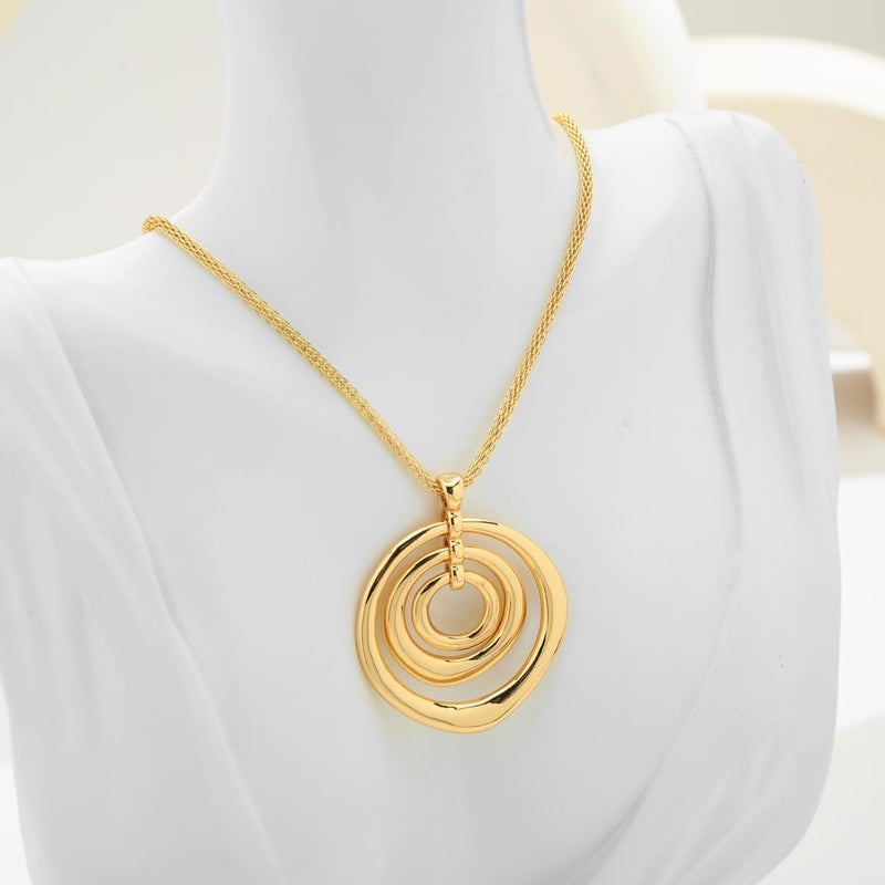 INNERDIVA Chunky Gold Pendant Necklace for Women 14k Gold Plated Big Large Dainty Statement Boho Spiral Swirl Charm Necklace with Circle Summer Beach Beachy Ocean Jewelry Coastal Vacation Accessories - Image 4