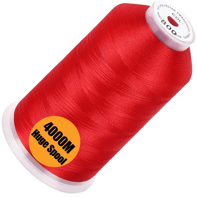 New brothread  Single Huge Spool 4000M Each Polyester Embroidery Machine Thread 40WT for Commercial and Domestic Machines  Red