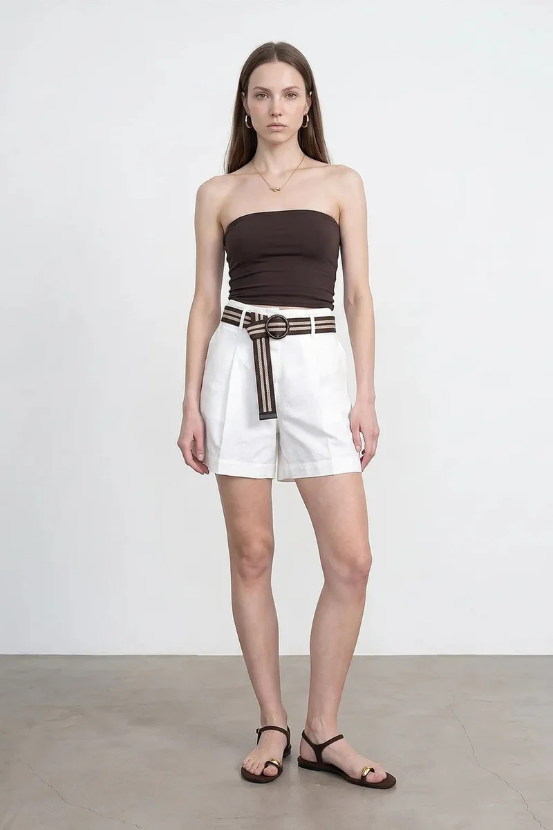 Dilvin Dusty White DILVIN High-Waist Belted Wide-Leg Shorts for Women | Best Price UAE