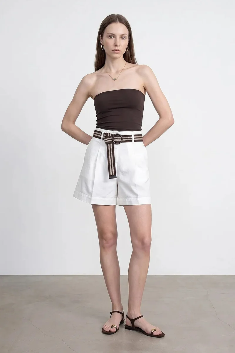 Dilvin Dusty White DILVIN High-Waist Belted Wide-Leg Shorts for Women | Best Price UAE