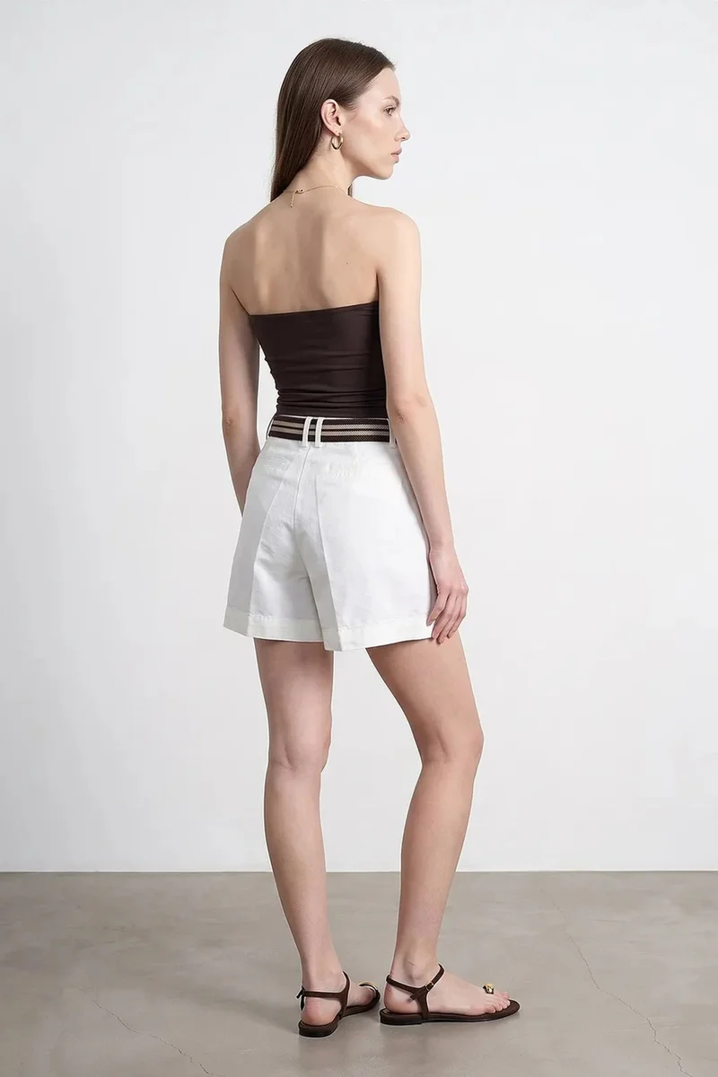 Dilvin Dusty White DILVIN High-Waist Belted Wide-Leg Shorts for Women | Best Price UAE