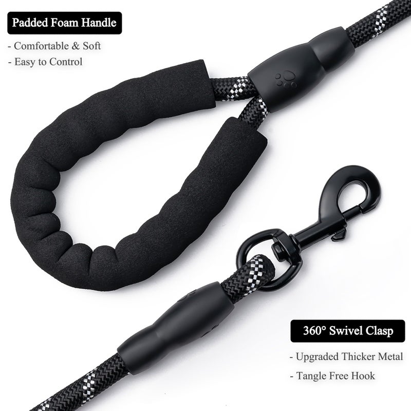 BOOMIBOO 2 Pack Dog Leash, 4/5//6 FT Heavy Duty Nylon Rope Pet Leashes with Comfortable Padded Handle, Reflective Dog Leashes for Small Medium and Large Dogs (6FT-1/2,Black/Blue) - Image 3