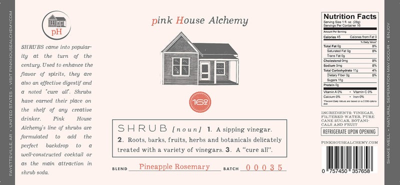 Pink House Alchemy Pineapple Rosemary Shrub - 16 Ounce Handcrafted All-Natural Mixer Acidulated Syrup for Cocktails, Sodas, Waters and Mocktails using Fresh Vinegar, Botanicals and Fruits (PRSH) - Image 2