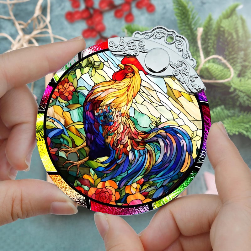 Jocidea Glass Chicken Christmas Ornament شبه شفافة زخرفة زجاجية ملونة ديكور احتفالي ملون للعطلات والهدايا - Image 3