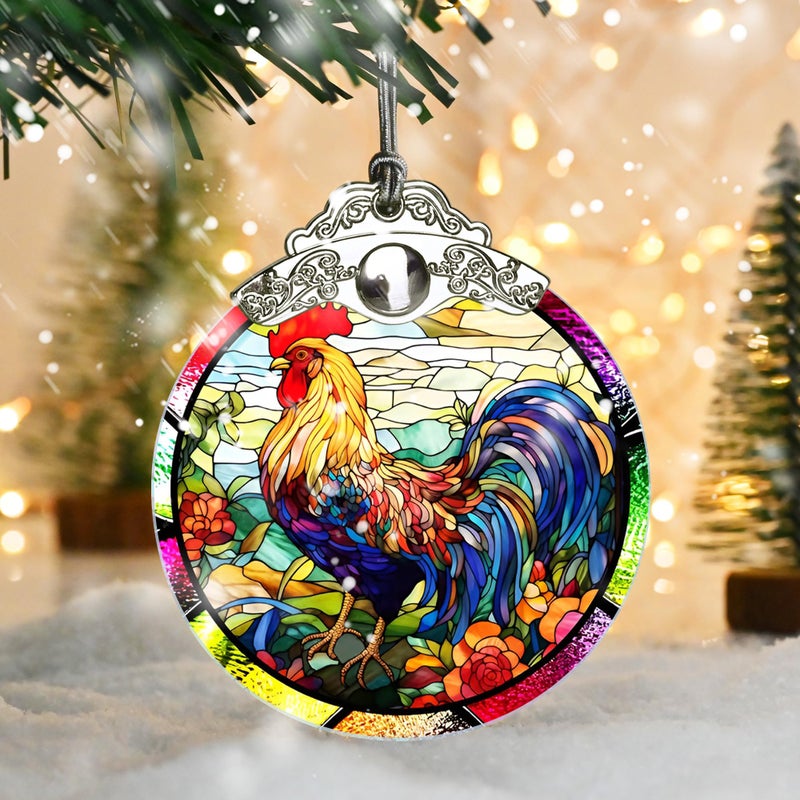 Jocidea Glass Chicken Christmas Ornament شبه شفافة زخرفة زجاجية ملونة ديكور احتفالي ملون للعطلات والهدايا - Image 5