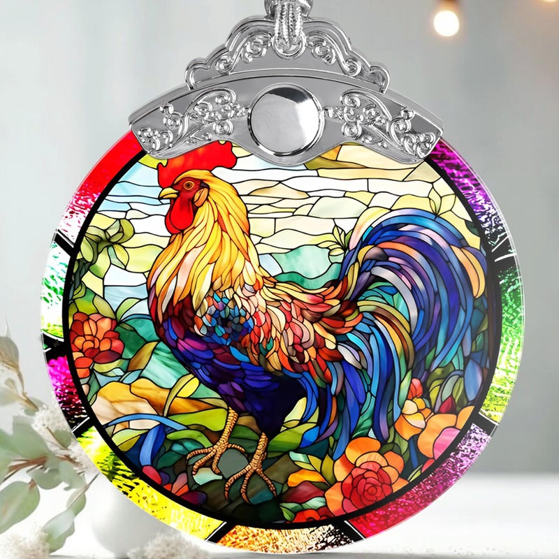 Jocidea Glass Chicken Christmas Ornament شبه شفافة زخرفة زجاجية ملونة ديكور احتفالي ملون للعطلات والهدايا - Image 1