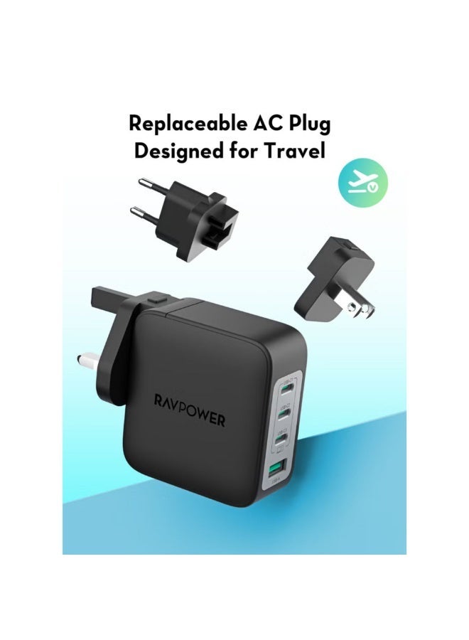 RAVPower 140W Multi-Port Wall Charger with 3 USB-C and 1 USB-A Ports – Black - Image 5