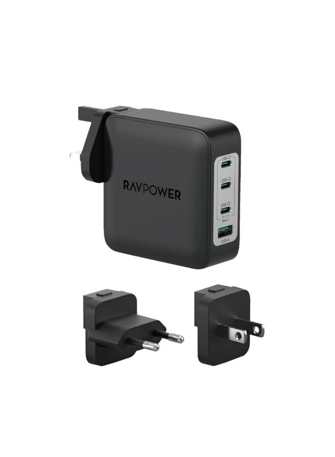 RAVPower 140W Multi-Port Wall Charger with 3 USB-C and 1 USB-A Ports – Black - Image 1